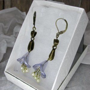 Rustic Brass Flower Earrings w/Dangling Pearls